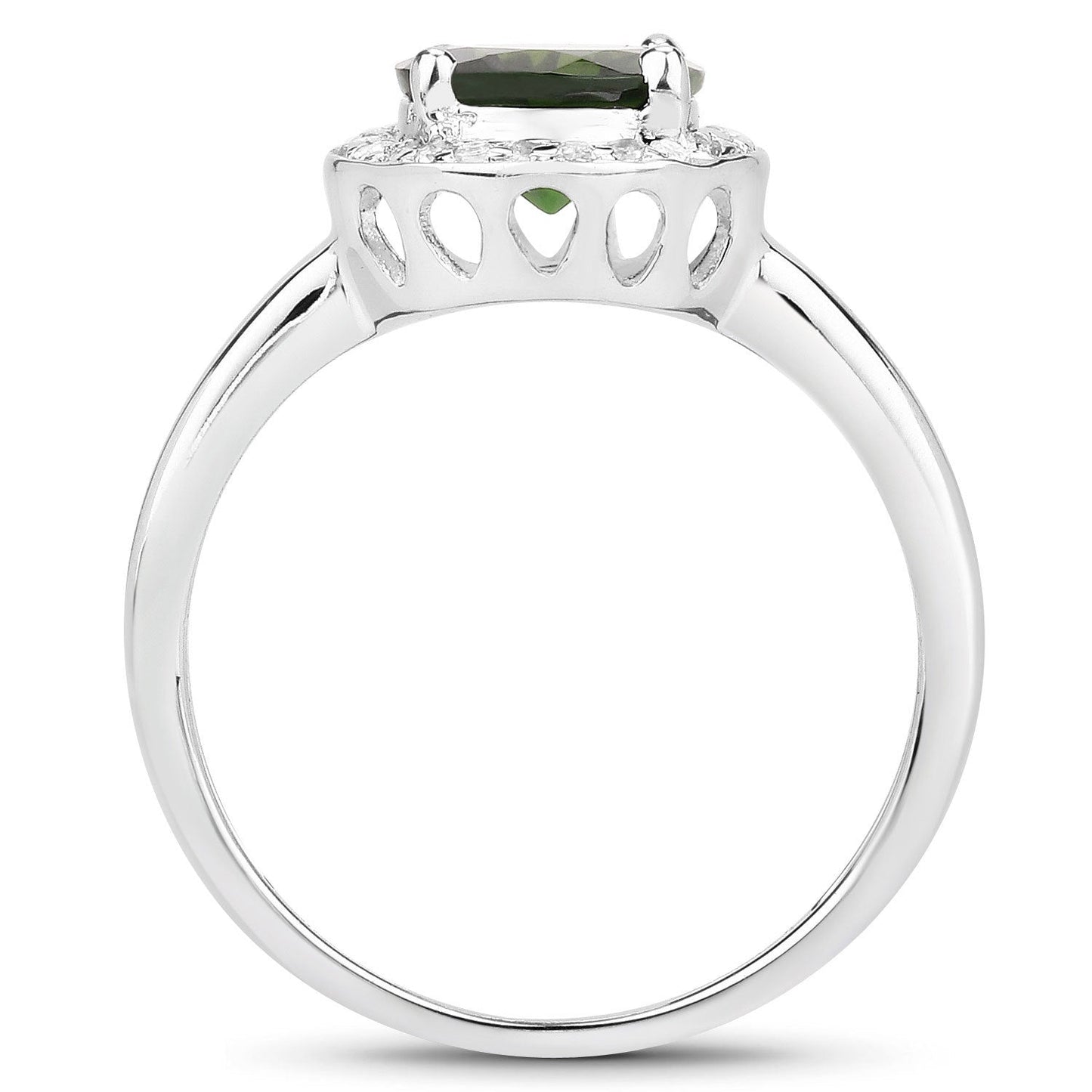 1.90 Carat Genuine Chrome Diopside and White Topaz .925 Sterling Silver Ring
