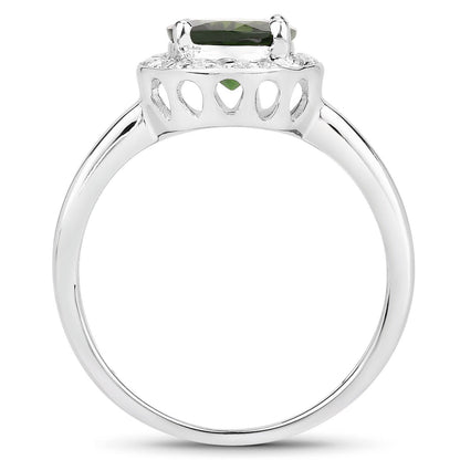 1.90 Carat Genuine Chrome Diopside and White Topaz .925 Sterling Silver Ring