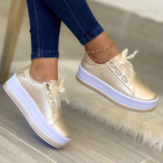 Zapatos de mujer con plataforma, cordones, punta redonda plana, talla grande, estilo casual europeo y americano