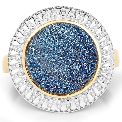 4.90 Carat Genuine Cobalt Blue Drusy .925 Sterling Silver Ring