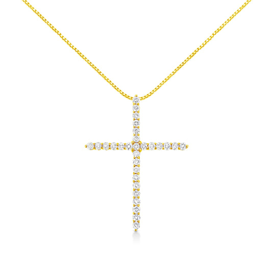 Pendentif collier 18" croix en argent sterling .925 plaqué or jaune 10 carats serti de diamants ronds brillants 3,0 carats (couleur J-K, clarté I1-I2)