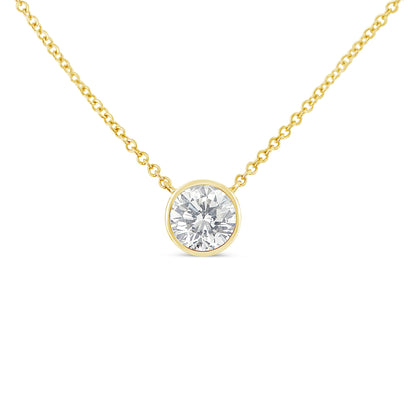 10K Yellow Gold 1/3 Carat Round Brilliant-Cut Diamond Modern Bezel-Set Solitaire 16"-18" Pendant Necklace (H-I Color, SI2-I1 Clarity)