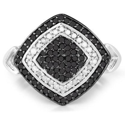 0.56 Carat Genuine White Diamond and Black Diamond .925 Sterling Silver Ring