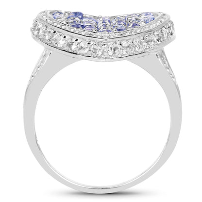 1.81 Carat Genuine Tanzanite and White Topaz .925 Sterling Silver Ring