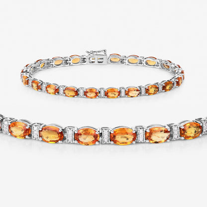16.73 Carat Genuine Orange Sapphire and White Diamond 14K White Gold Bracelet