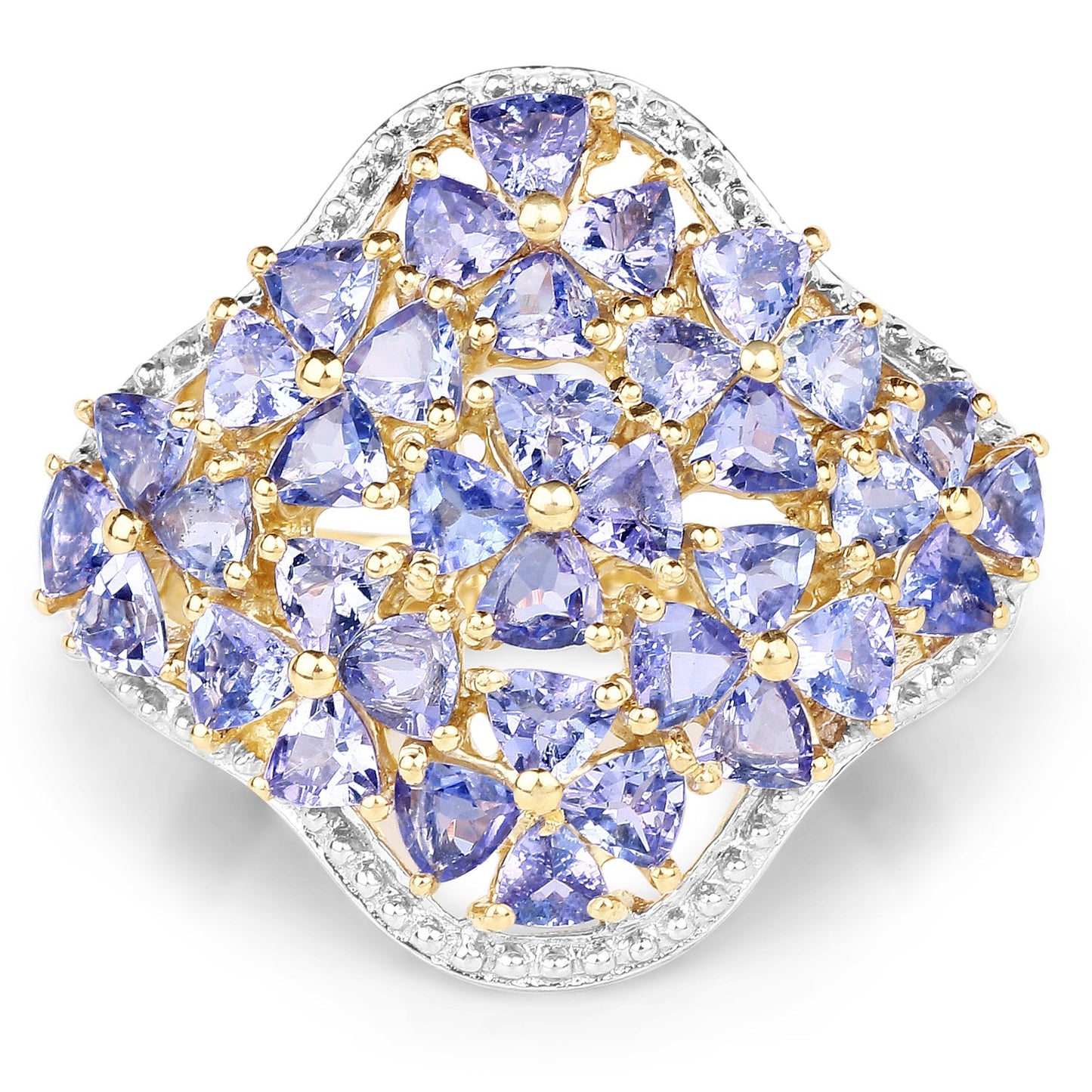 14K Yellow Gold Plated 3.60 Carat Genuine Tanzanite .925 Sterling Silver Ring