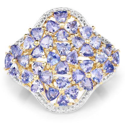 14K Yellow Gold Plated 3.60 Carat Genuine Tanzanite .925 Sterling Silver Ring