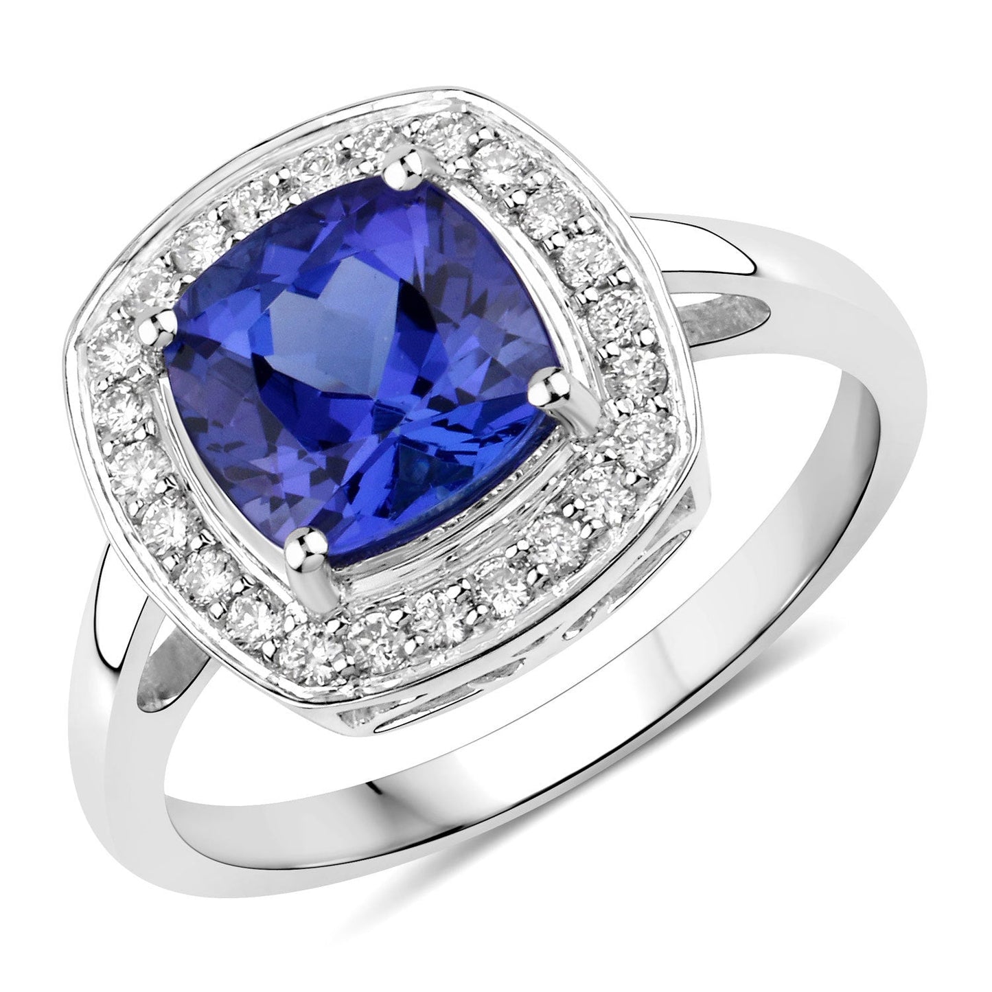 2.26 Carat Genuine Tanzanite and White Diamond 14K White Gold Ring