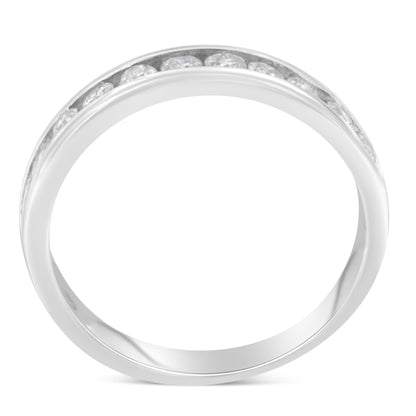 IGI Certified 1/2 Cttw Round Brilliant Cut Diamond 18K White Gold Channel Set Eternity Style Wedding Band Ring (H-I Color, I1-I2 Clarity) - Size 7