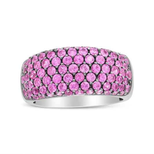 Bague classique en or blanc 18 carats et rhodium noir, saphir rose multi-rangs - Taille de bague 6,5