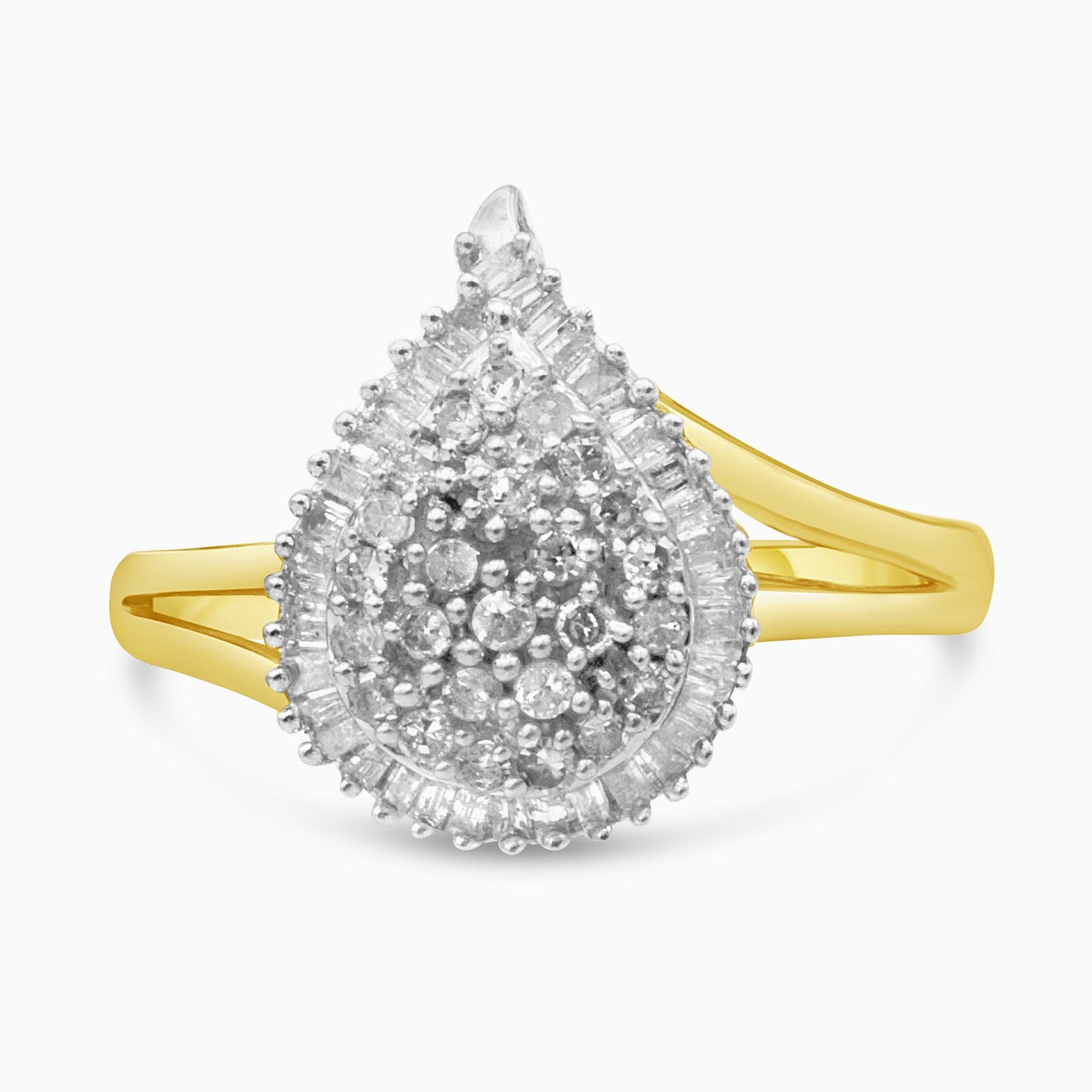 14K Yellow and White Gold 1.00 Cttw Round and Baguette-Cut Diamond Ballerina Cocktail Ring (H-I Color, SI2-I1 Clarity)
