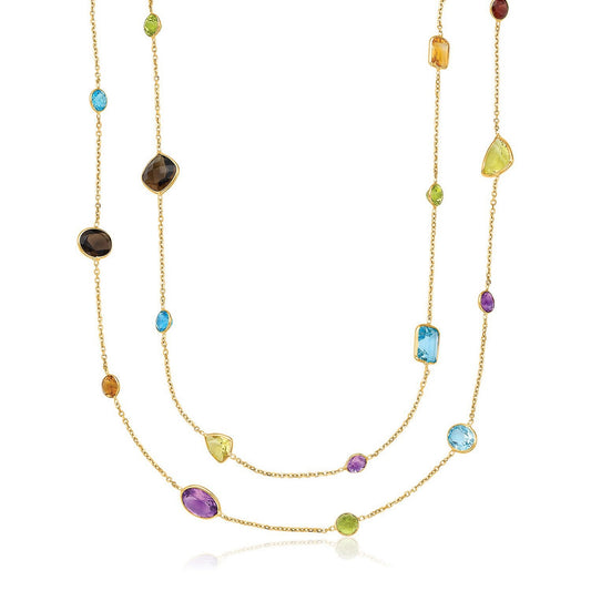Collier multi-pierres à double couche en or jaune 14 carats