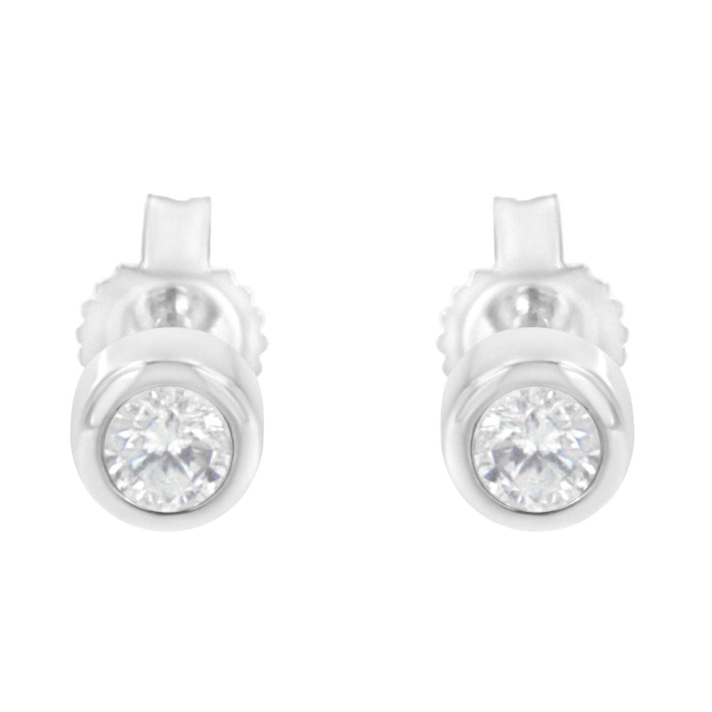10K White Gold 1/5 Cttw Round Brilliant-Cut Near Colorless Diamond Bezel-Set Stud Earrings (H-I Color, I1-I2 Clarity)