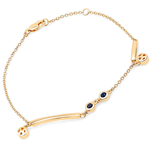 Bracelet en argent sterling .925 plaqué or jaune 18 carats avec saphir bleu véritable de 0,24 carat