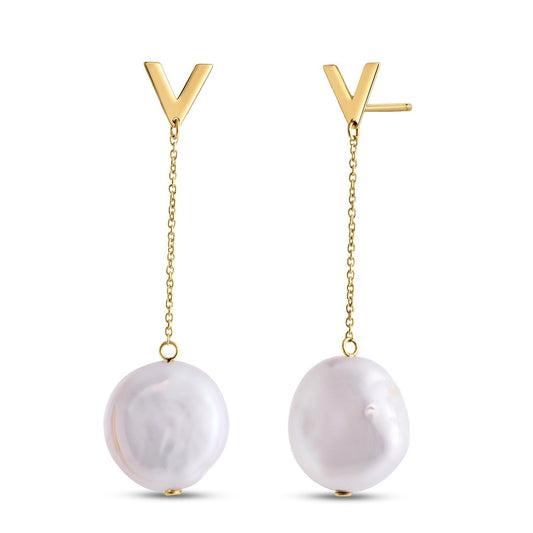 Boucles d'oreilles pendantes Tesoro en or jaune 14 carats avec perles