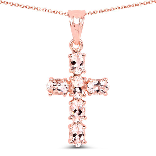 Pendentif en argent sterling .925 plaqué or rose 14 carats avec morganite véritable de 2,58 carats