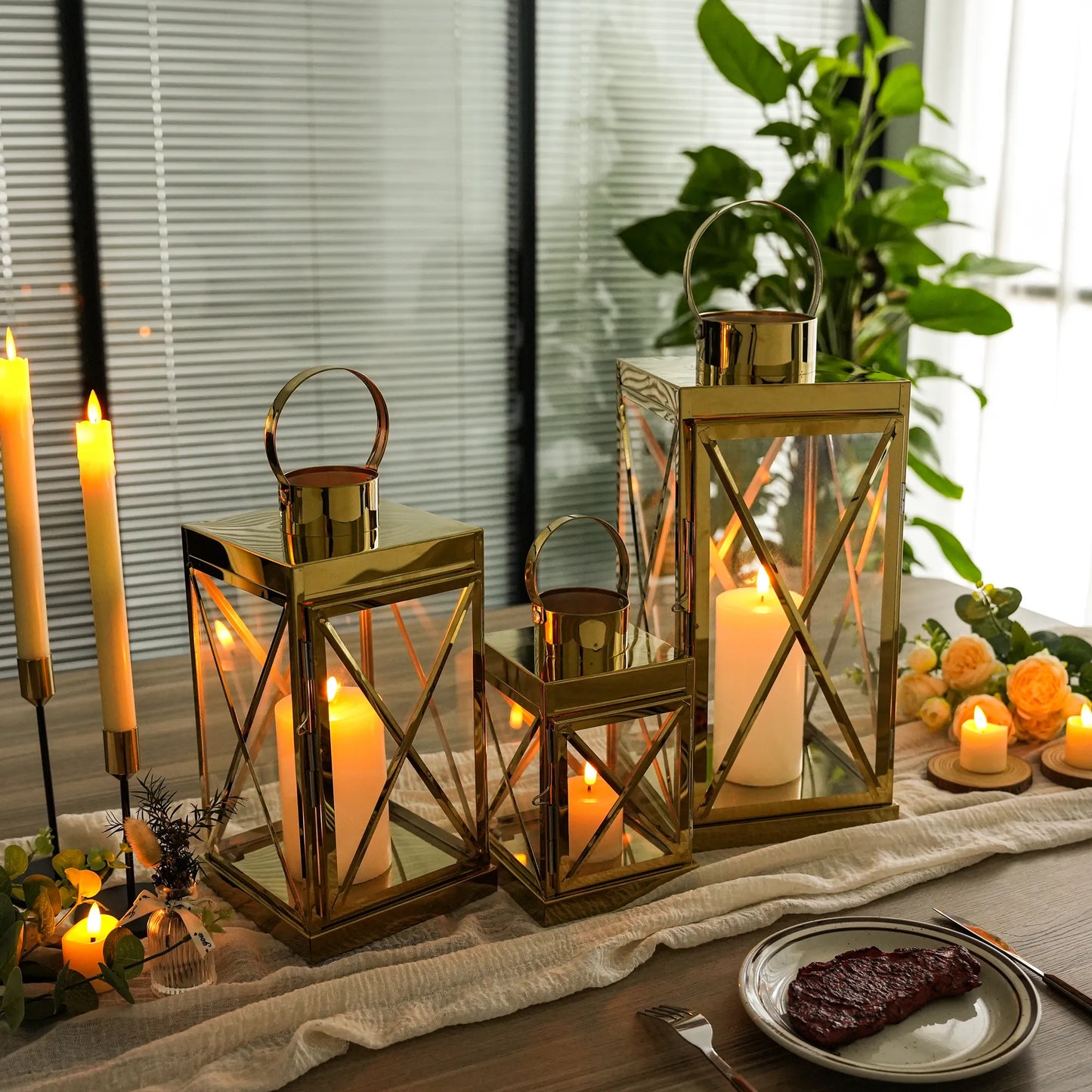 8/12/16 Inch Opulent Metal Candle Lanterns Candle Holder
