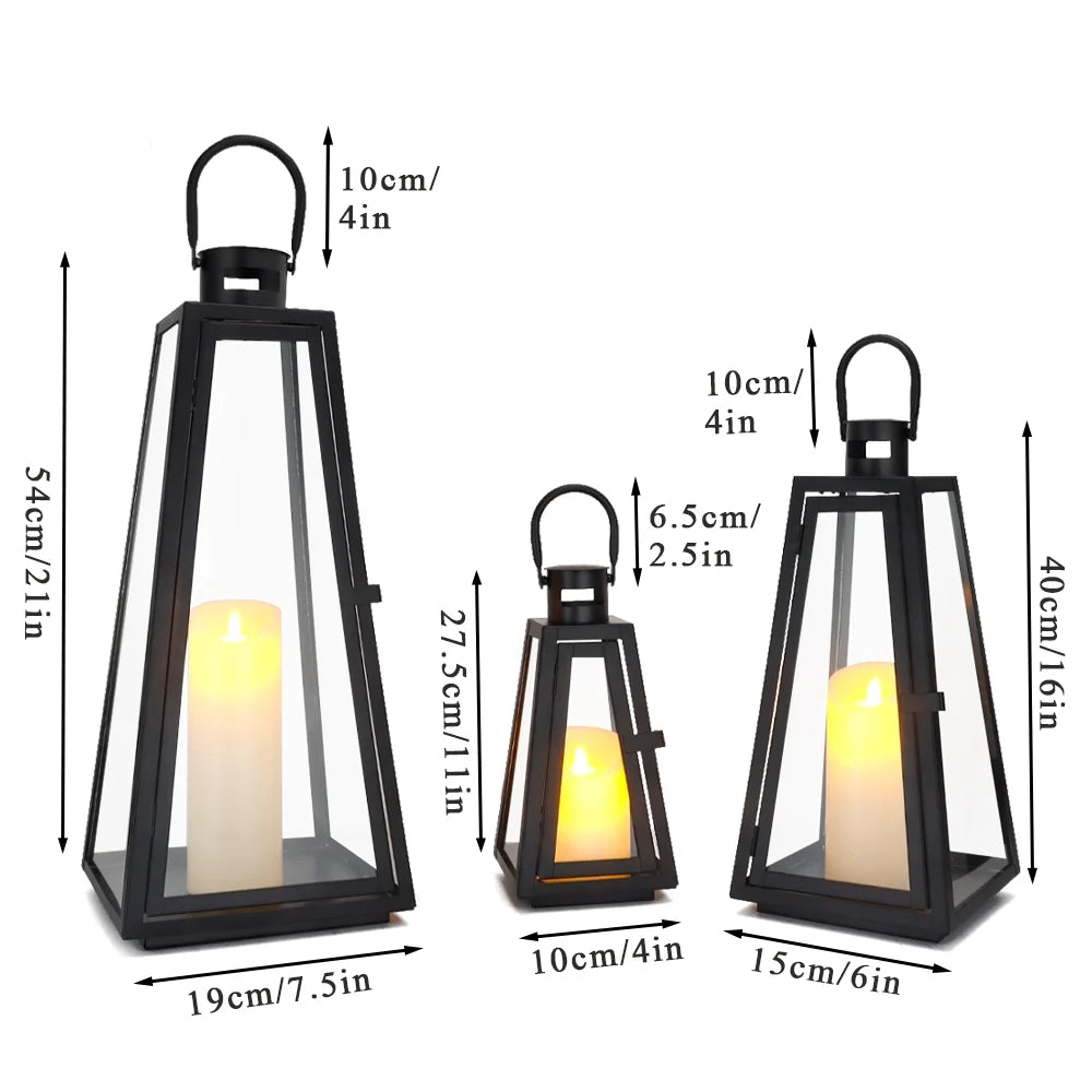 11/16/21''H Metal Outdoor Candle Holder Hanging Lantern with Tempered Glass