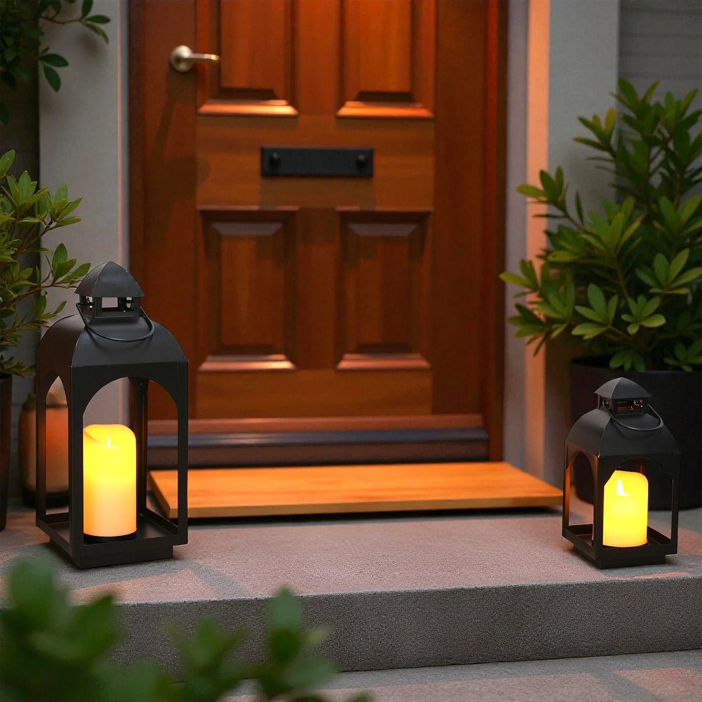 18" & 11.5" High Hanging Candle Lanterns with LED Pillar Candles