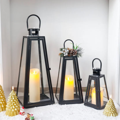 11/16/21''H Metal Outdoor Candle Holder Hanging Lantern with Tempered Glass