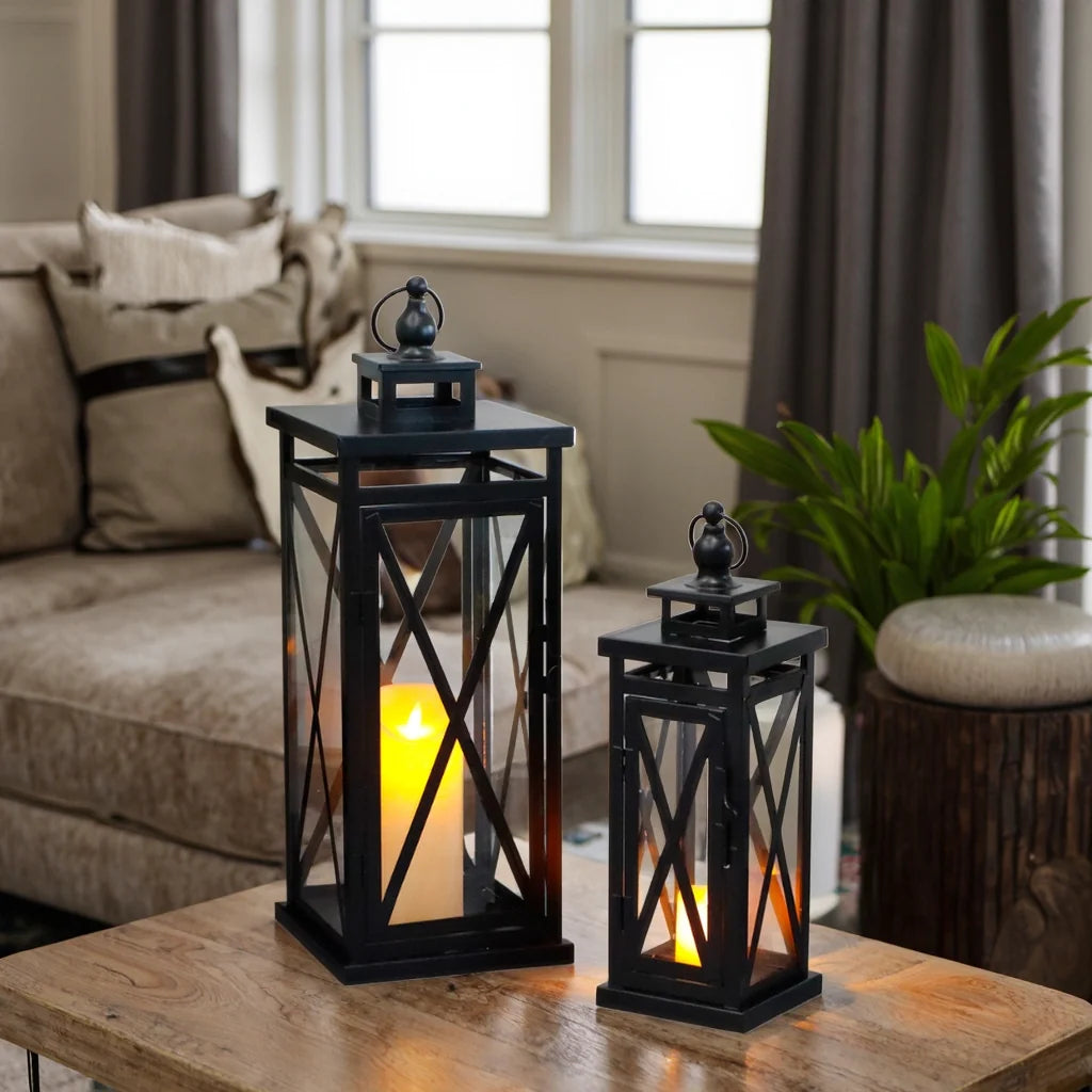 20'' & 11'' High Metal Candle Holder Hanging Lanterns with Tempered Glass