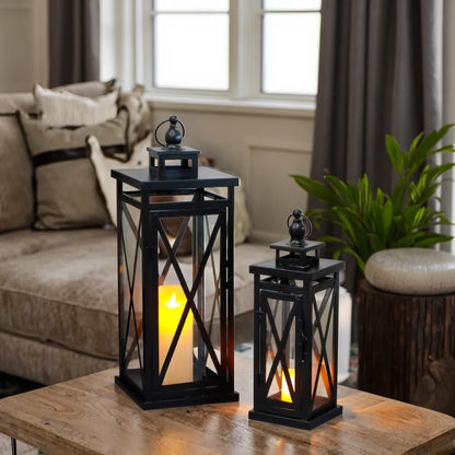 20'' & 11'' High Metal Candle Holder Hanging Lanterns with Tempered Glass