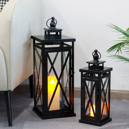 20'' & 11'' High Metal Candle Holder Hanging Lanterns with Tempered Glass