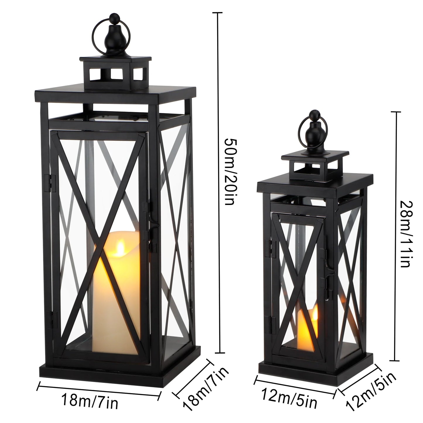 20'' & 11'' High Metal Candle Holder Hanging Lanterns with Tempered Glass