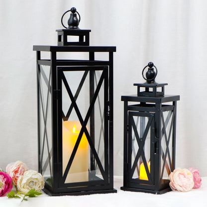 20'' & 11'' High Metal Candle Holder Hanging Lanterns with Tempered Glass