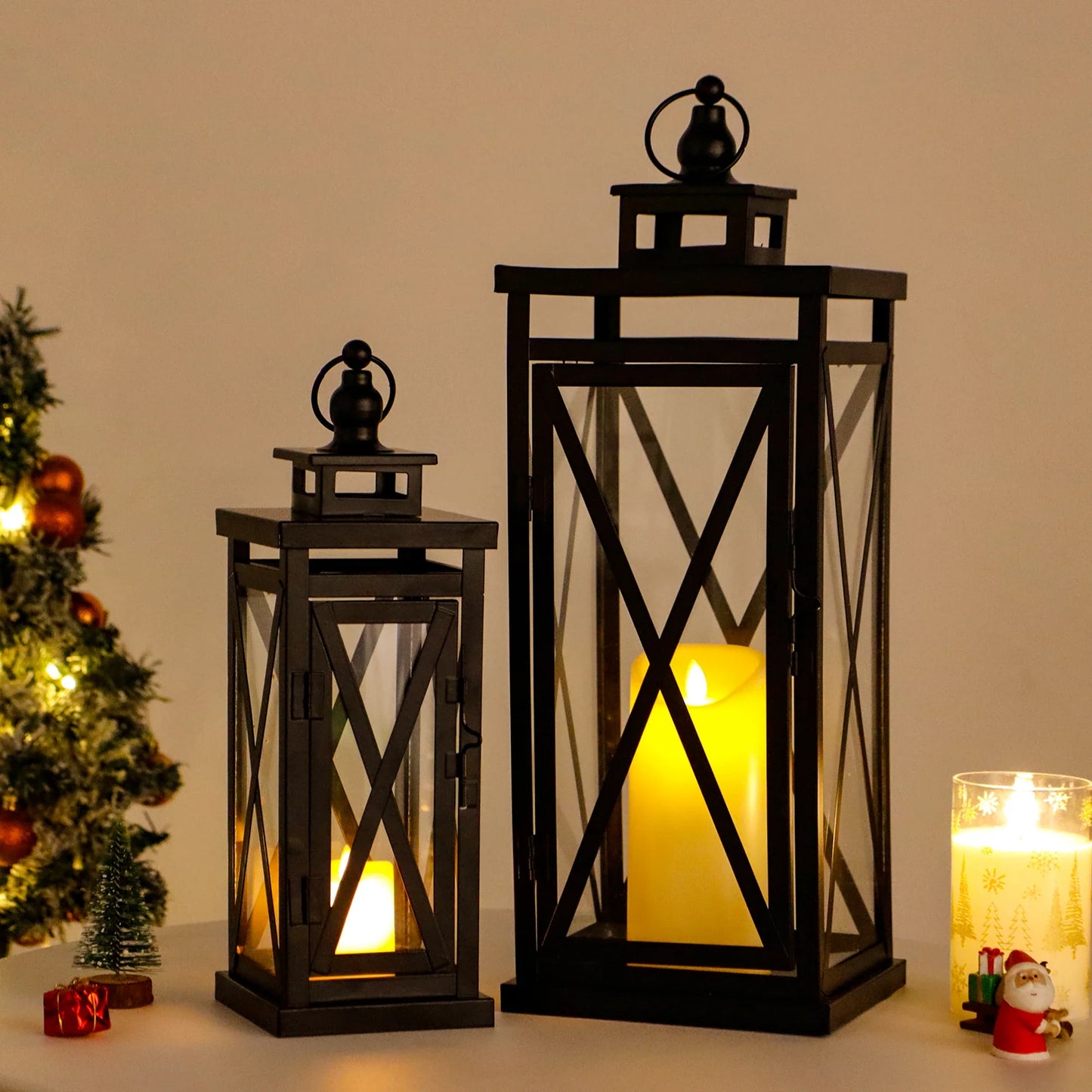 20'' & 11'' High Metal Candle Holder Hanging Lanterns with Tempered Glass
