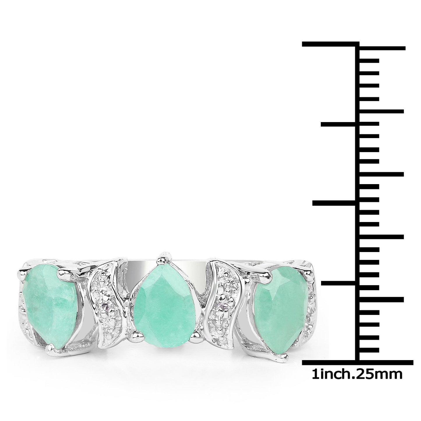 1.87 Carat Genuine Emerald and White Topaz .925 Sterling Silver Ring