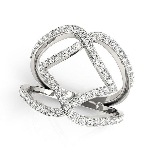 Bague double bande en or blanc 14 carats, motif entrelacé, avec diamants (poids total 0,75 carat)