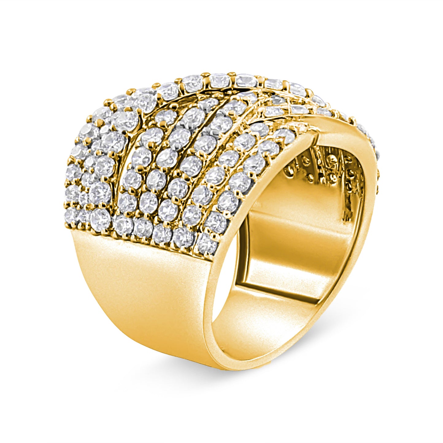 10K Yellow Gold 3.0 Cttw Diamond Eight-Row Bypass Crossover Statement Band Ring (H-I Color, I2-I3 Clarity) - Size 7