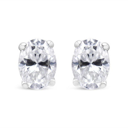 14K White Gold 1.00 Cttw Lab Grown Oval Solitaire Diamond Stud Earrings (F-G Color, VS2-SI1 Clarity)