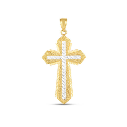 Pendentif croix bicolore en or 14 carats, finition polie, taille diamant