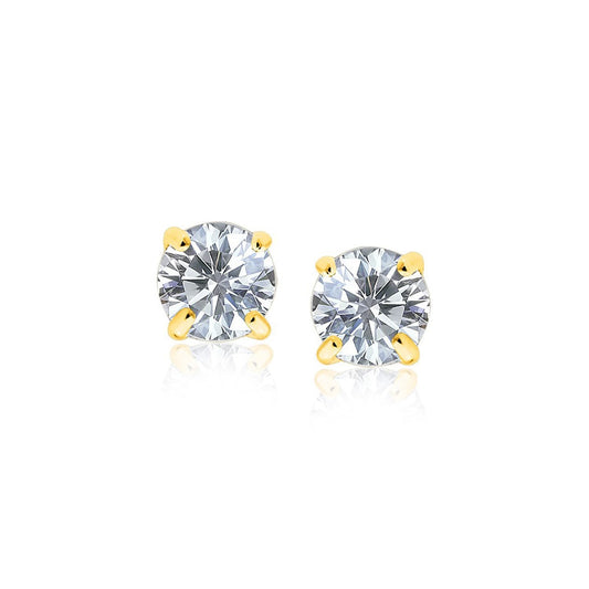 Puces d'oreilles en or jaune 14 carats avec oxydes de zirconium à facettes, teinte blanche