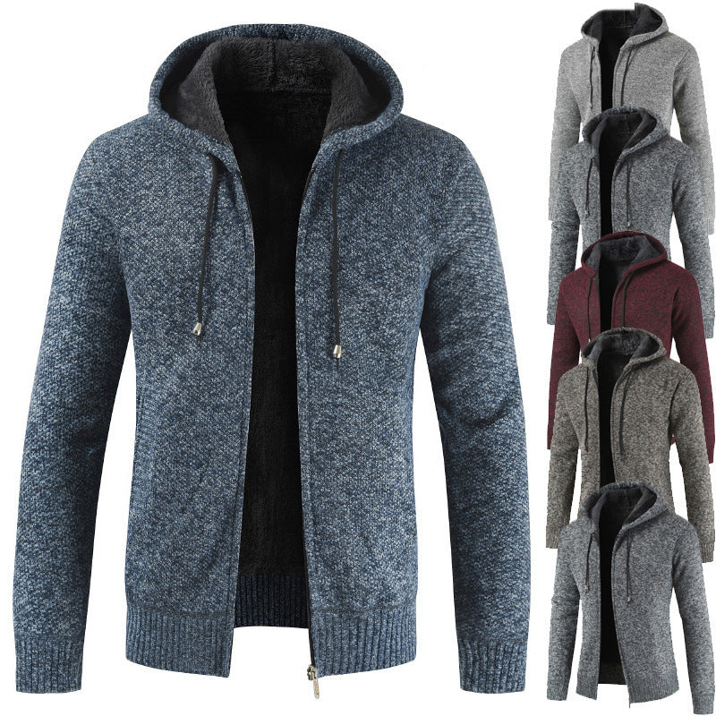 2026 Cross-Border Ebay Autumn And Winter New Men's Thickened Fleece Cardigan Sweater Men's Hooded Cardigan Jacket