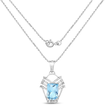 5.76 Carat Genuine Swiss Blue Topaz & White Topaz .925 Sterling Silver Pendant
