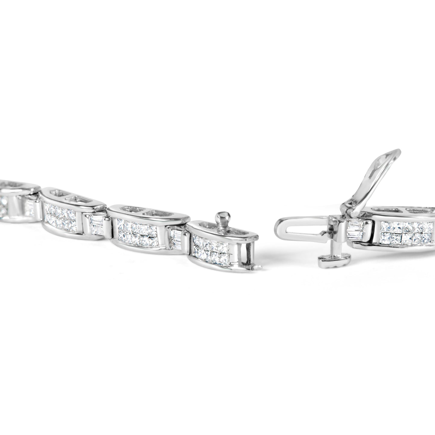 14K White Gold 2.0 Cttw Baguette and Princess-Cut Diamond Tennis Bracelet (H-I Color, SI1-SI2 Clarity) - 7"