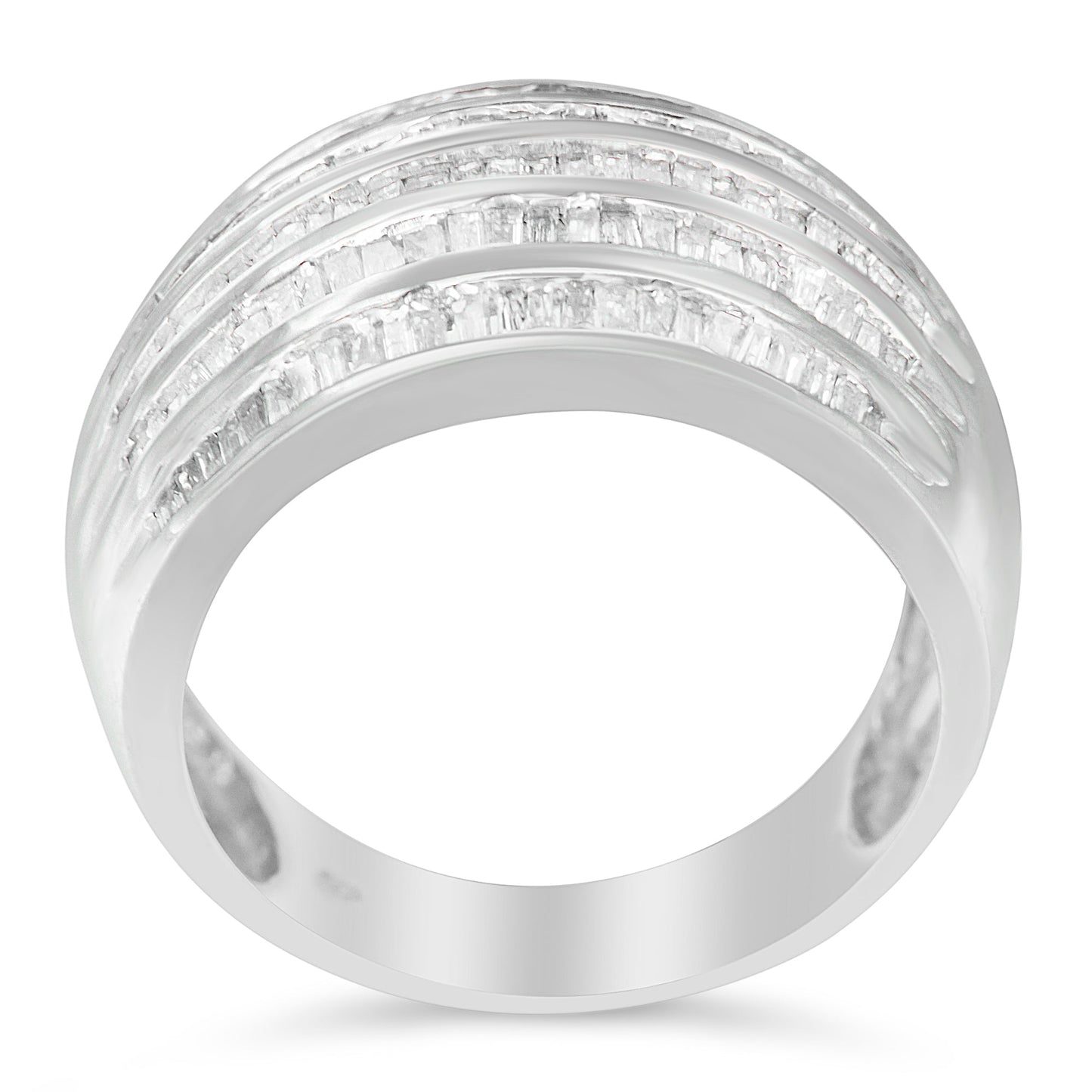 .925 Sterling Silver 1.0 Cttw Baguette-Cut Diamond 6-Row Channel Set Domed Tapered Cocktail Fashion Ring (H-I Color, I2-I3 Clarity) - Size 6-1/2
