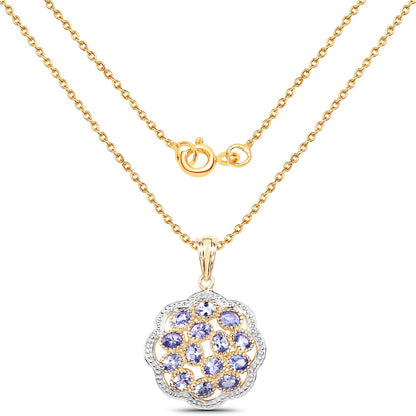 14K Yellow Gold Plated 2.38 Carat Genuine Tanzanite .925 Sterling Silver Pendant
