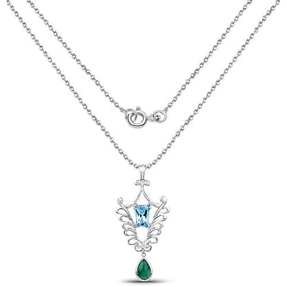 9.23 Carat Genuine Emerald and Swiss Blue Topaz .925 Sterling Silver Pendant