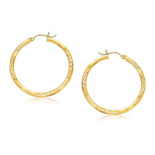 Boucles d'oreilles créoles en or jaune 14 carats, taillées fantaisie (diamètre 35 mm)