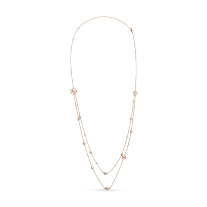 18K Rose Gold 1/2 Cttw Diamond and Freshwater Pearl Double Strand Station Necklace  (G-H Color, SI1-SI2 Clarity) - Adjustable up to 16" to 20"