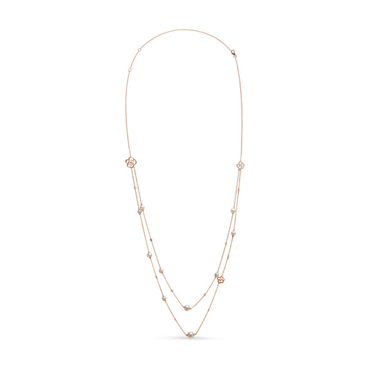 Collier double rang de perles de culture d'eau douce et de diamants 1/2 carat en or rose 18 carats (couleur G-H, clarté SI1-SI2) – réglable de 40 à 50 cm