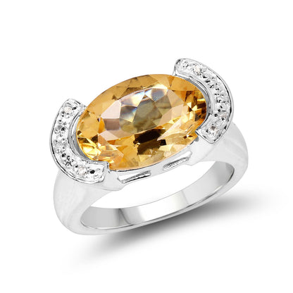 4.55 Carat Genuine Citrine and White Diamond .925 Sterling Silver Ring
