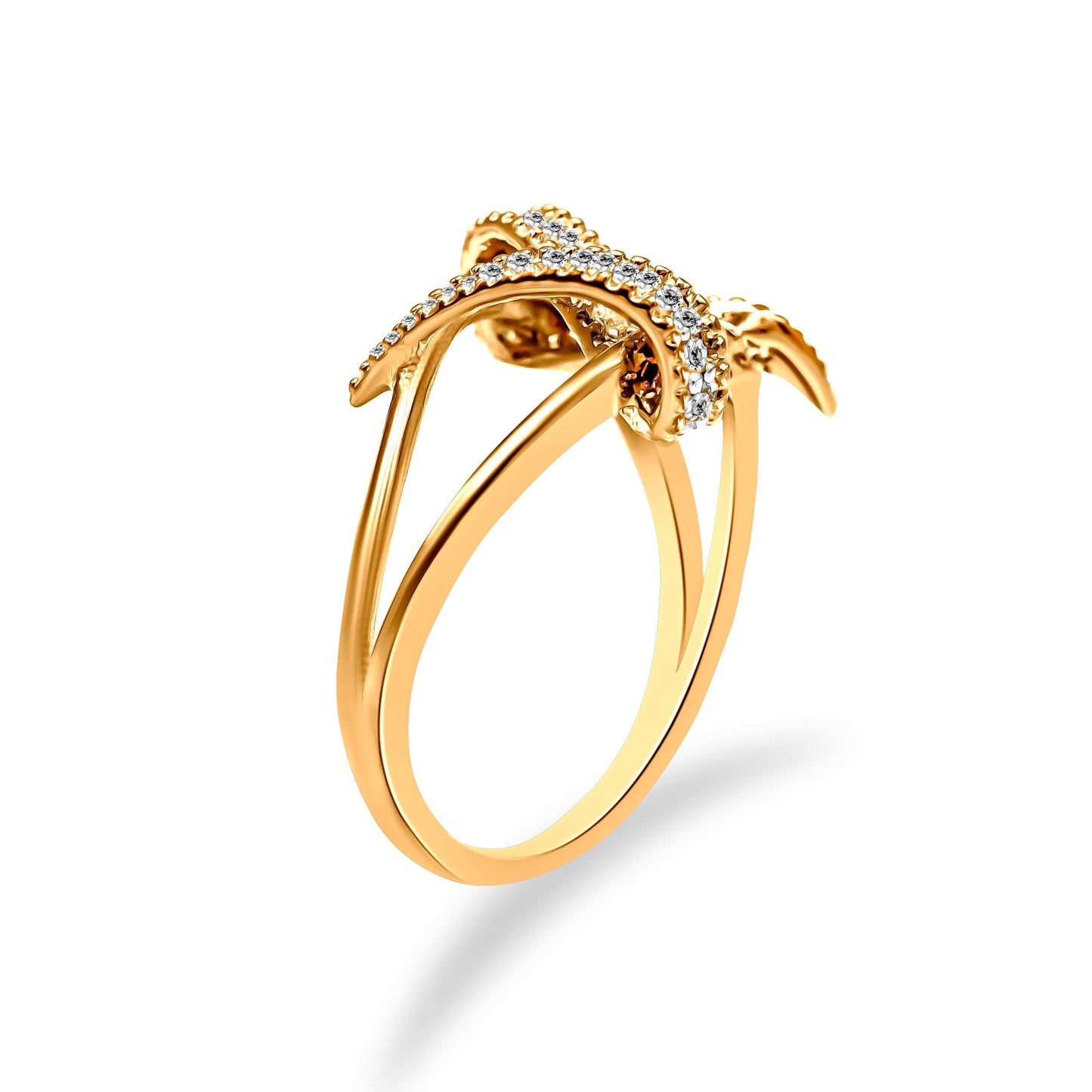 14K Yellow Gold Plated .925 Sterling Silver 1/4 Cttw Diamond Interlocking Bypass Ring (I-J Color, I1-I2 Clarity) - Size 7