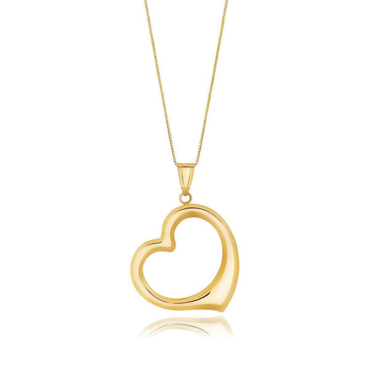 Pendentif flottant en or jaune 14 carats en forme de cœur