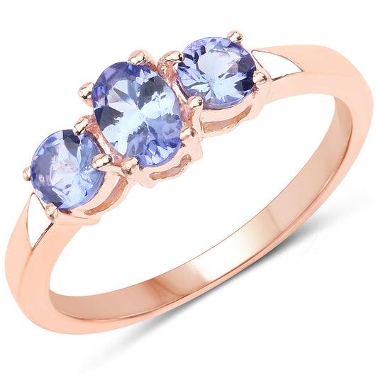 Bague en argent sterling 925 plaqué or rose 18 carats avec tanzanite véritable de 0,90 carat