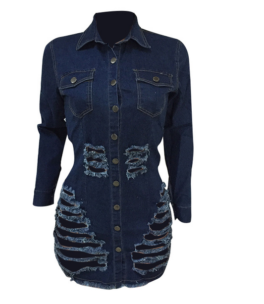 Vestido vaquero desgastado para mujer